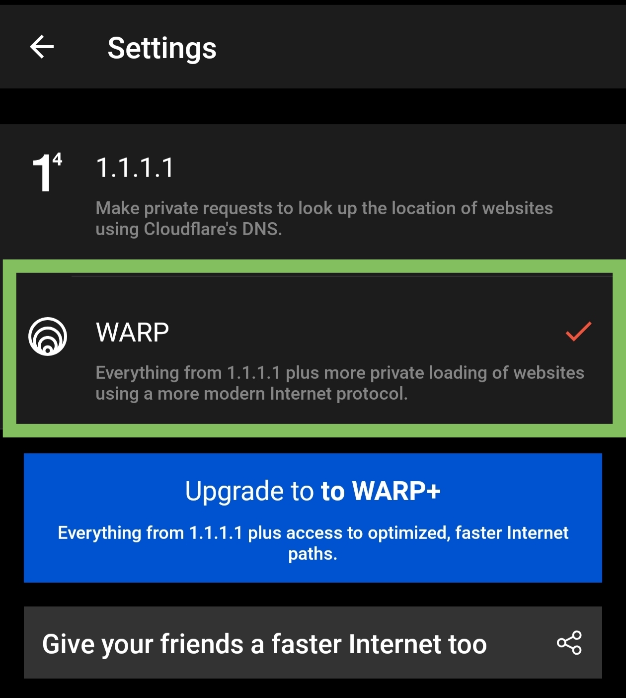 Enable WARP Mode Screenshot